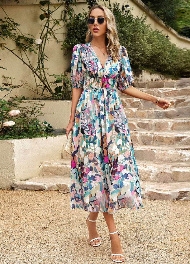 Clarissa | Flattering Floral Midi Dress