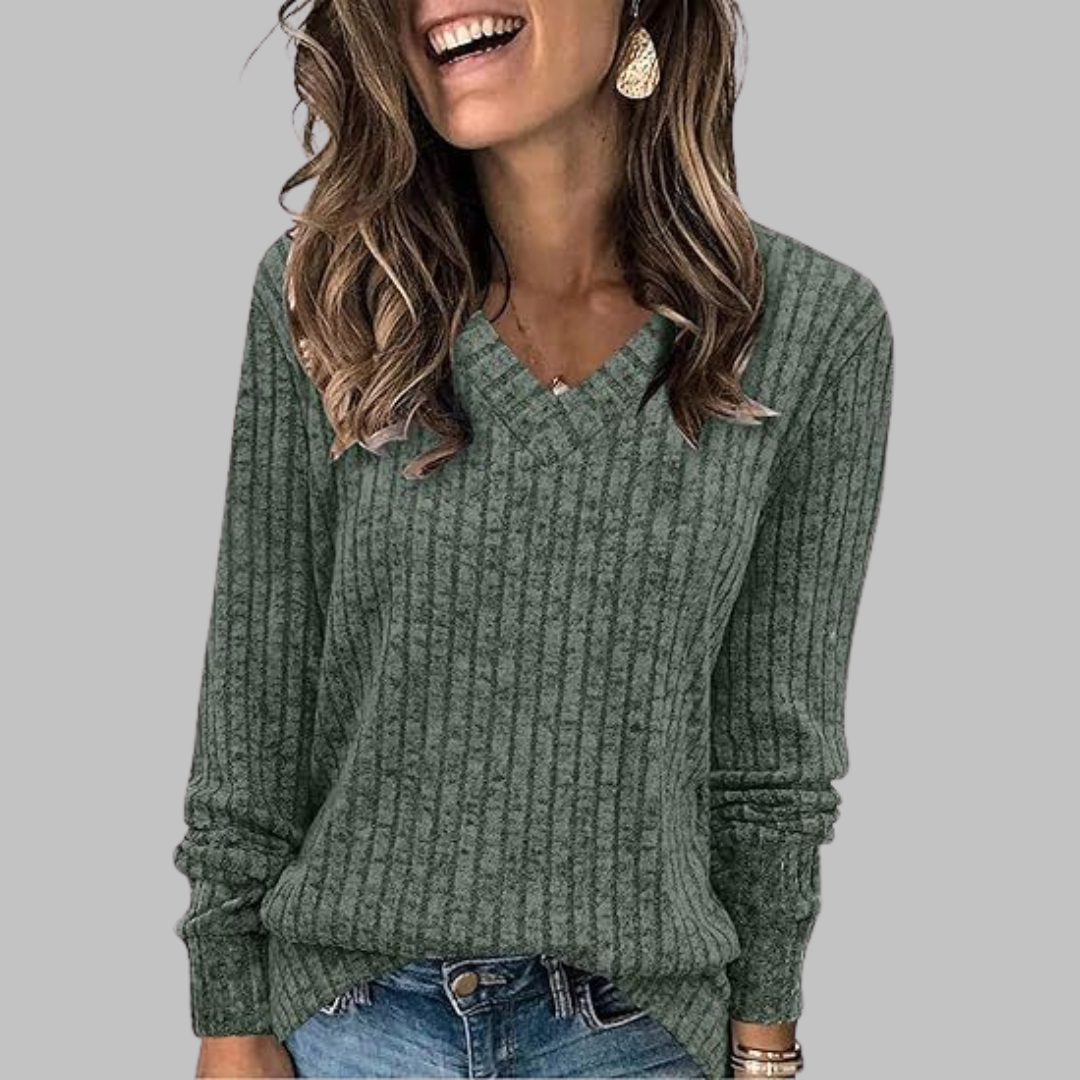 DEWY - Comfy V-Neck Long Sleeve Top