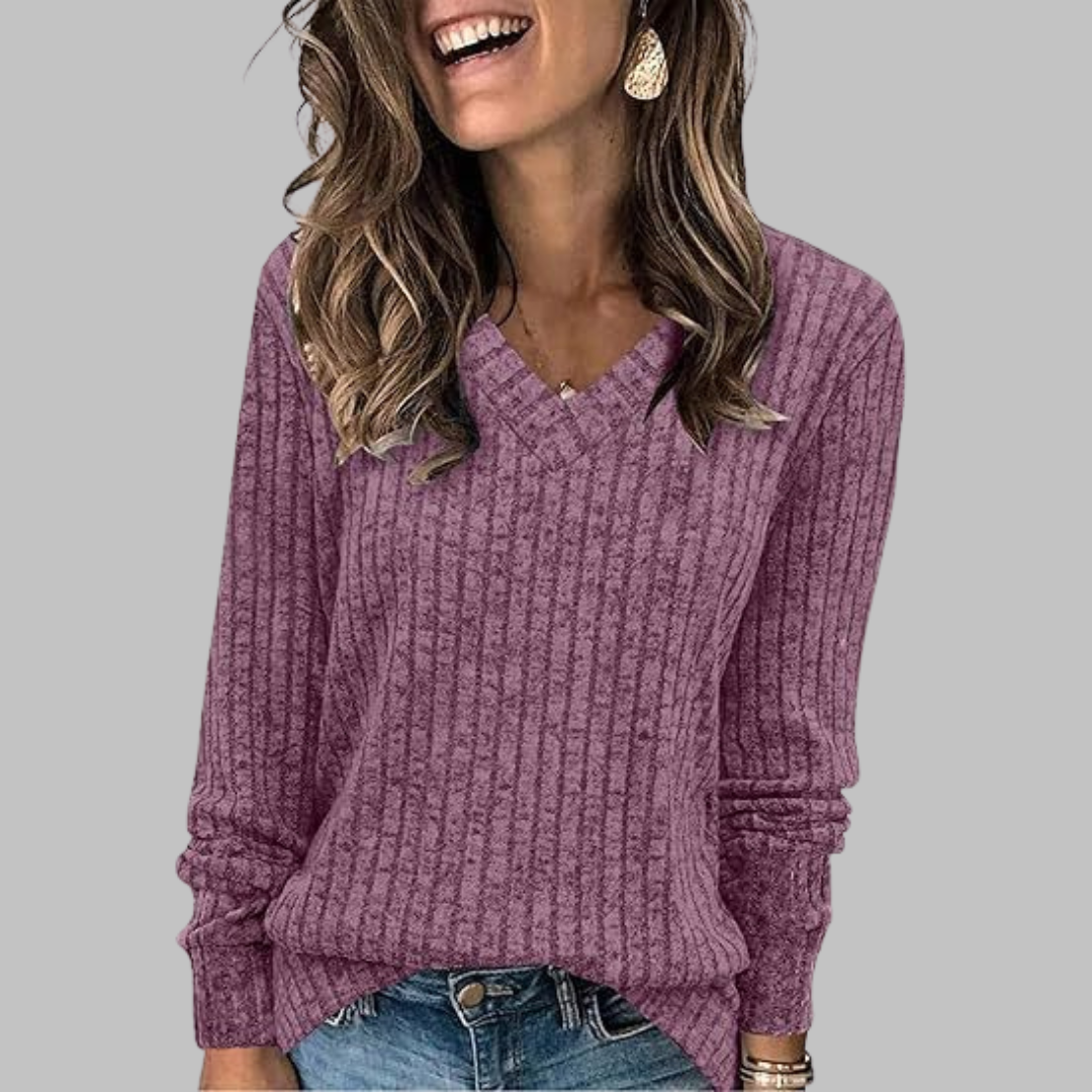 DEMI - Comfy V-Neck Long Sleeve Top