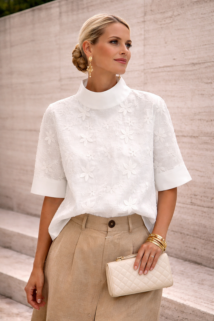 Rita | Embroidered High-Neck Blouse