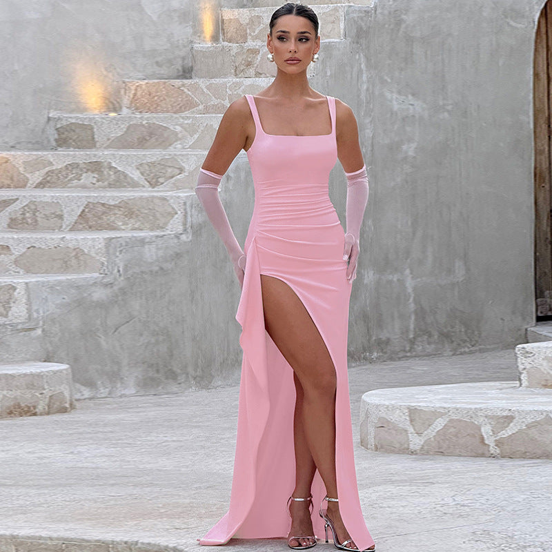 FARAH - Elegant Formal Slip Maxi Dress with Open Back