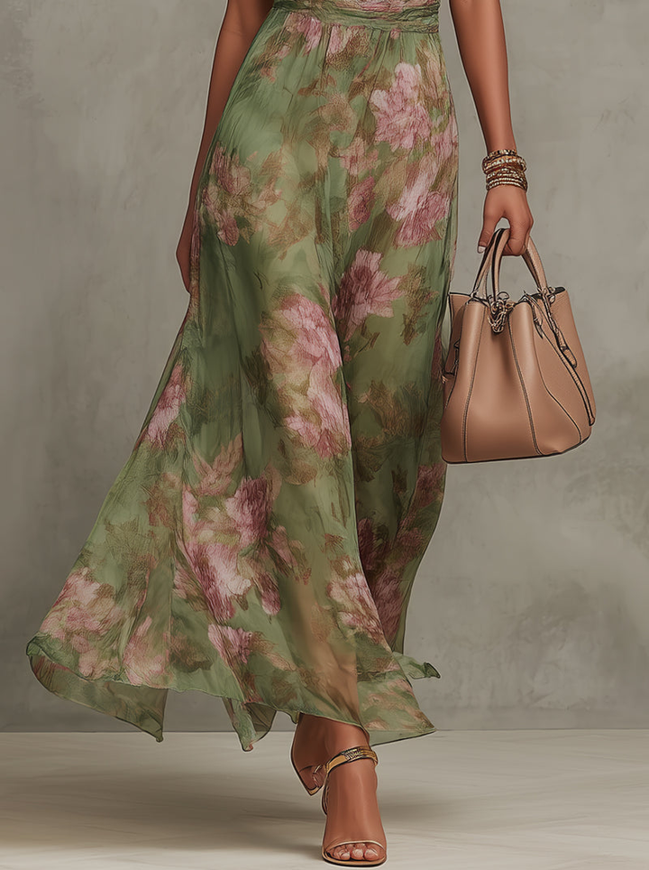Livya | Floral Maxi Dress with Halter Neckline