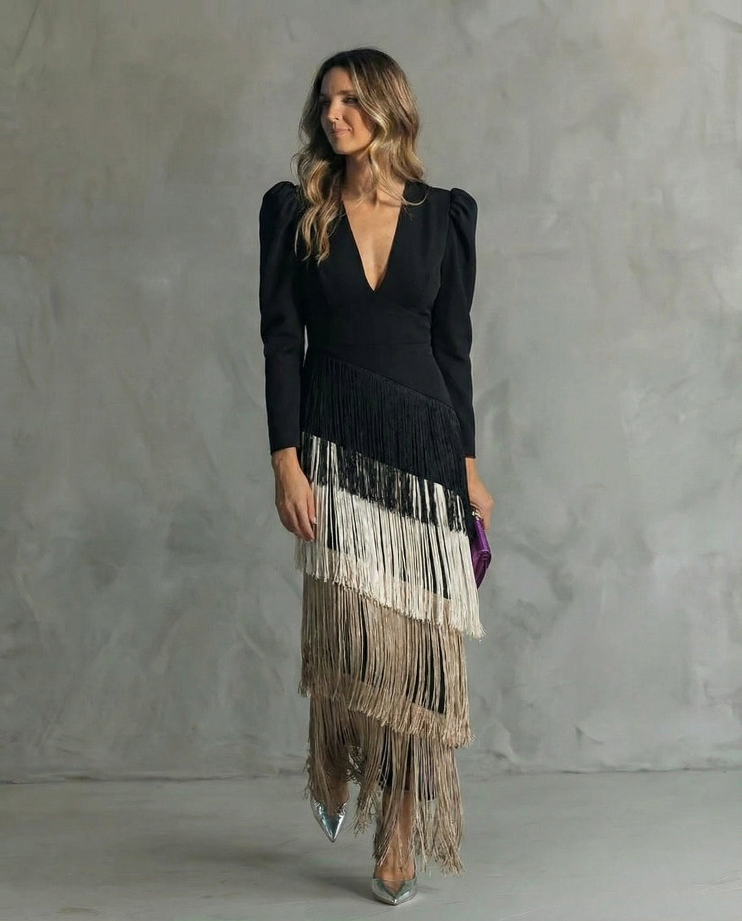 Susie | Elegant Dress with Fringe Sleeves