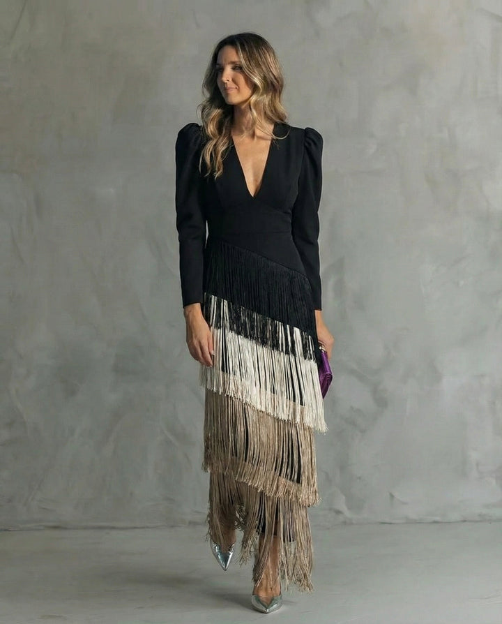 Susie | Elegant Dress with Fringe Sleeves