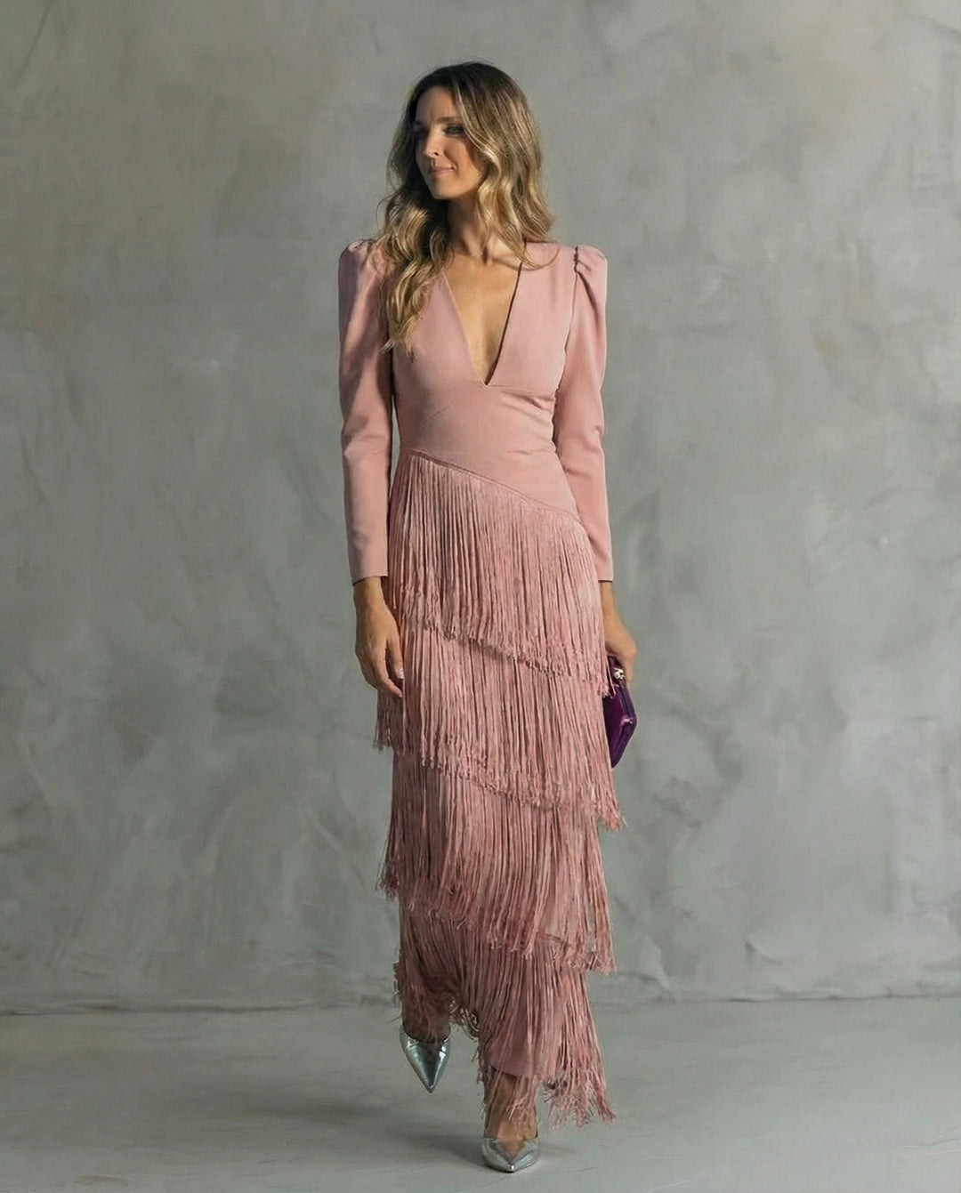 Susie | Elegant Dress with Fringe Sleeves