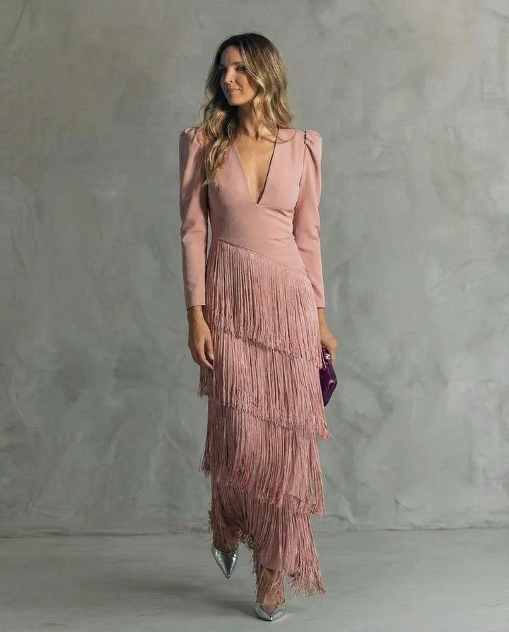 Susie | Elegant Dress with Fringe Sleeves