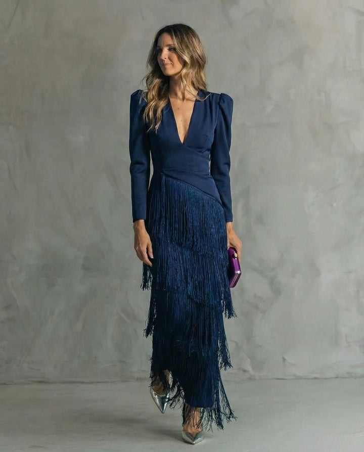 Susie | Elegant Dress with Fringe Sleeves