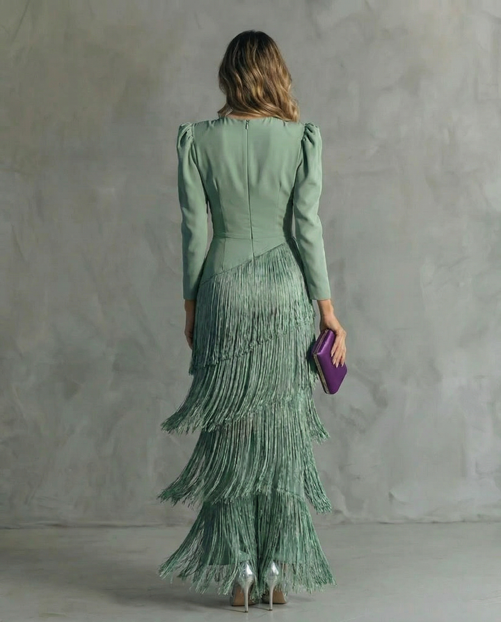 Susie | Elegant Dress with Fringe Sleeves